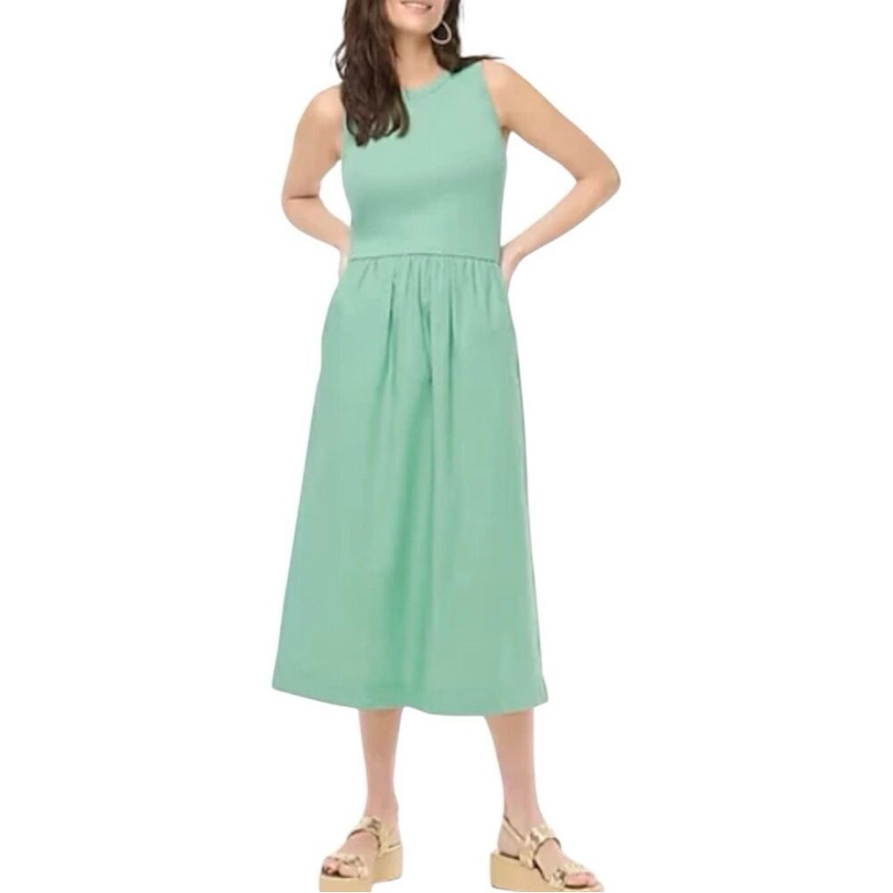 J. Crew Factory Sleeveless Mixed Media Midi Dress in Eucalyptus